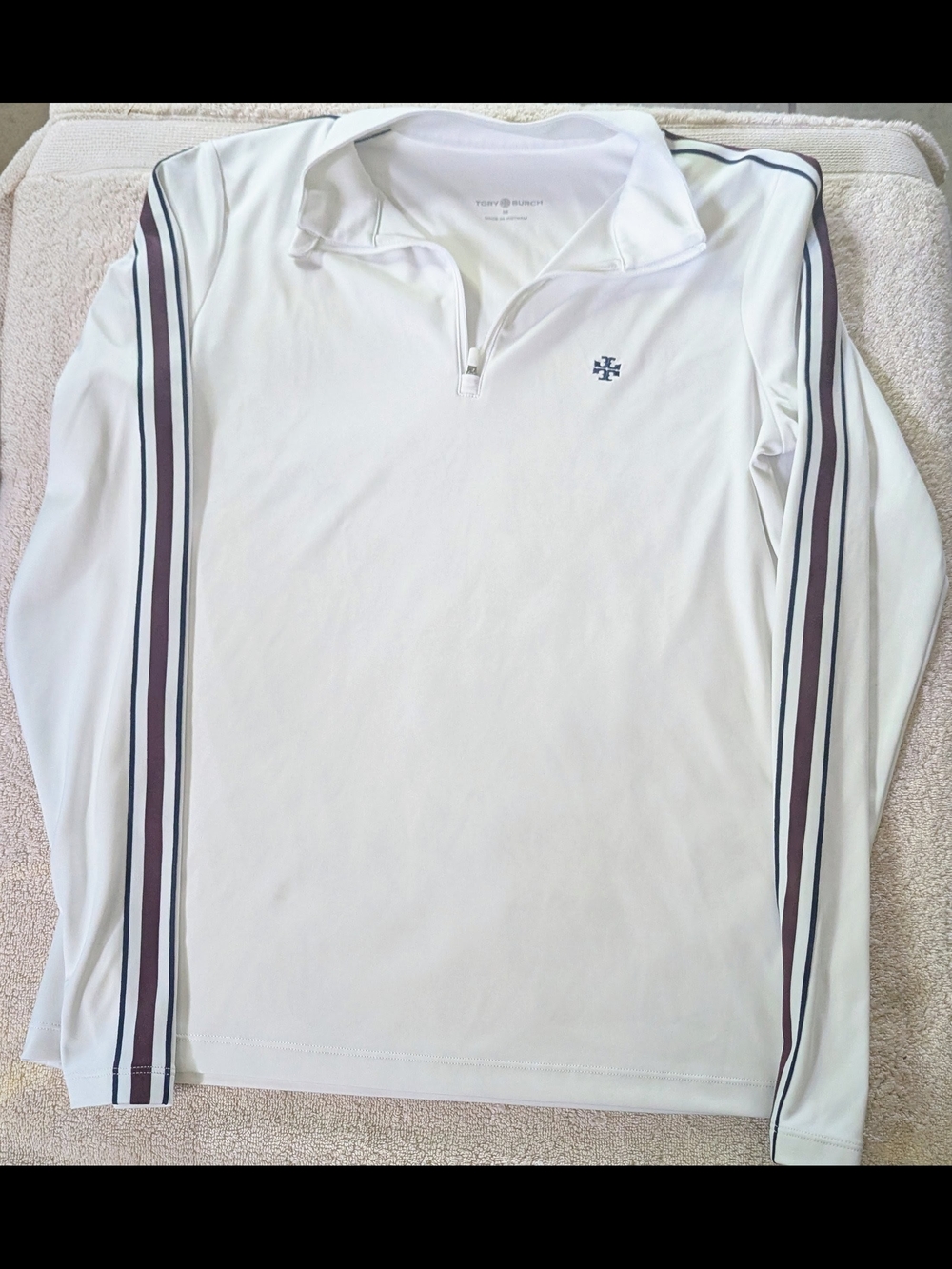 Tory Burch Sport Tech Piqué Long Sleeve Quarter-Zip Pullover Size M EUC $45